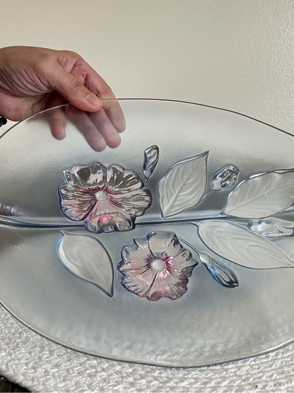 MIKASA Leaf Platter Pink FROSTED CALYPSO CANAPE HIBISCUS WALTHER GLASS
